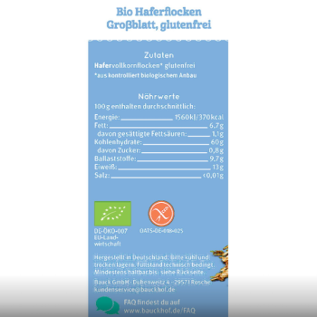 Bio Vollkorn Haferflocken Grossblatt - glutenfrei - vom Bauckhof - Produktbeschreibung